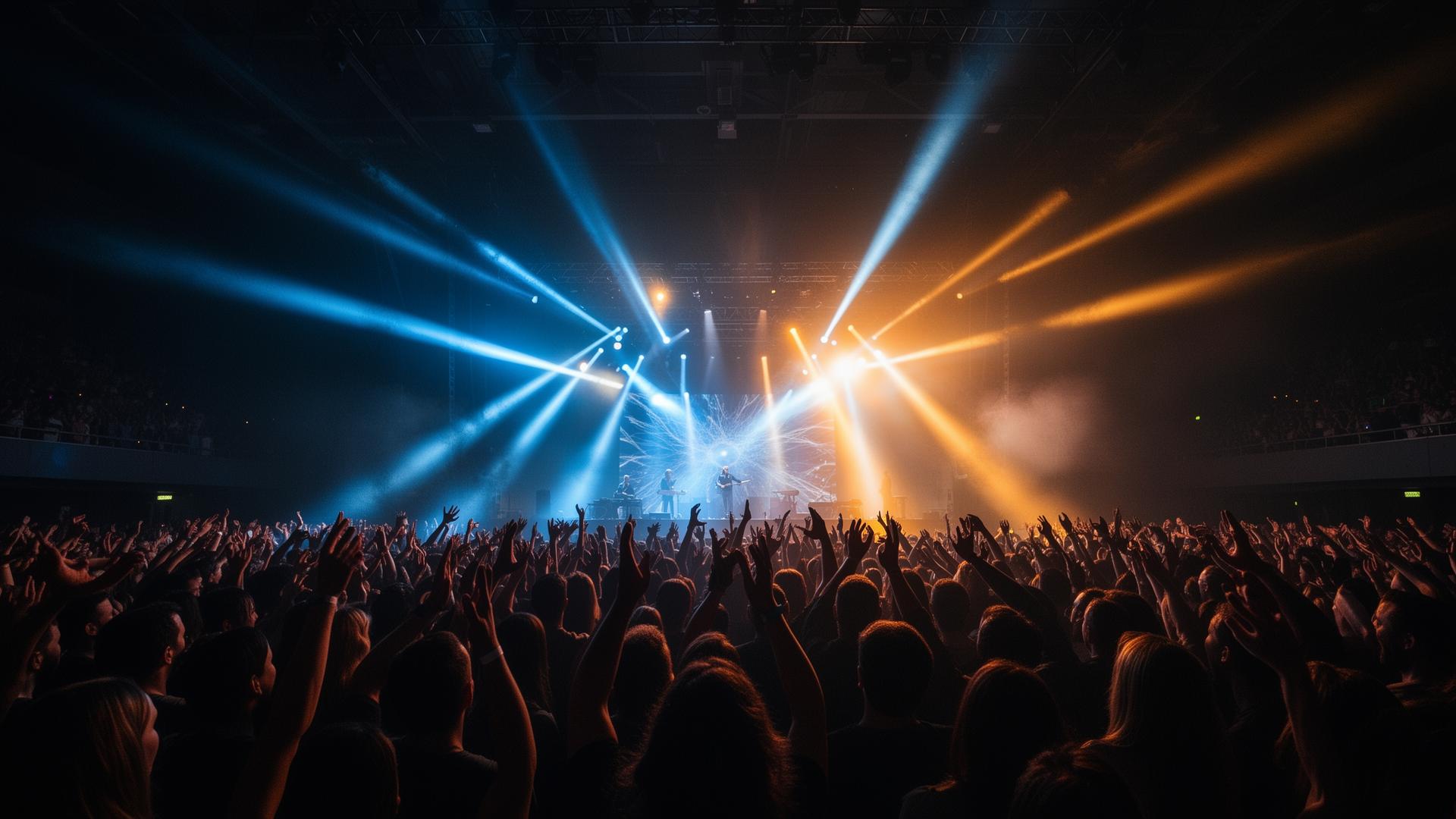 Crowd at a LANTA produced concert under blue and amber stage lights